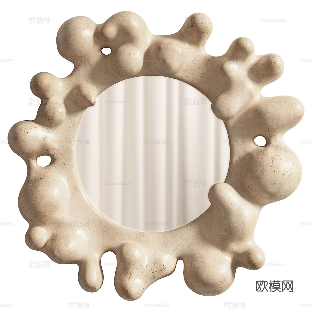 现代侘寂陶瓷气泡形装饰圆镜3d模型下载（渲染图1）