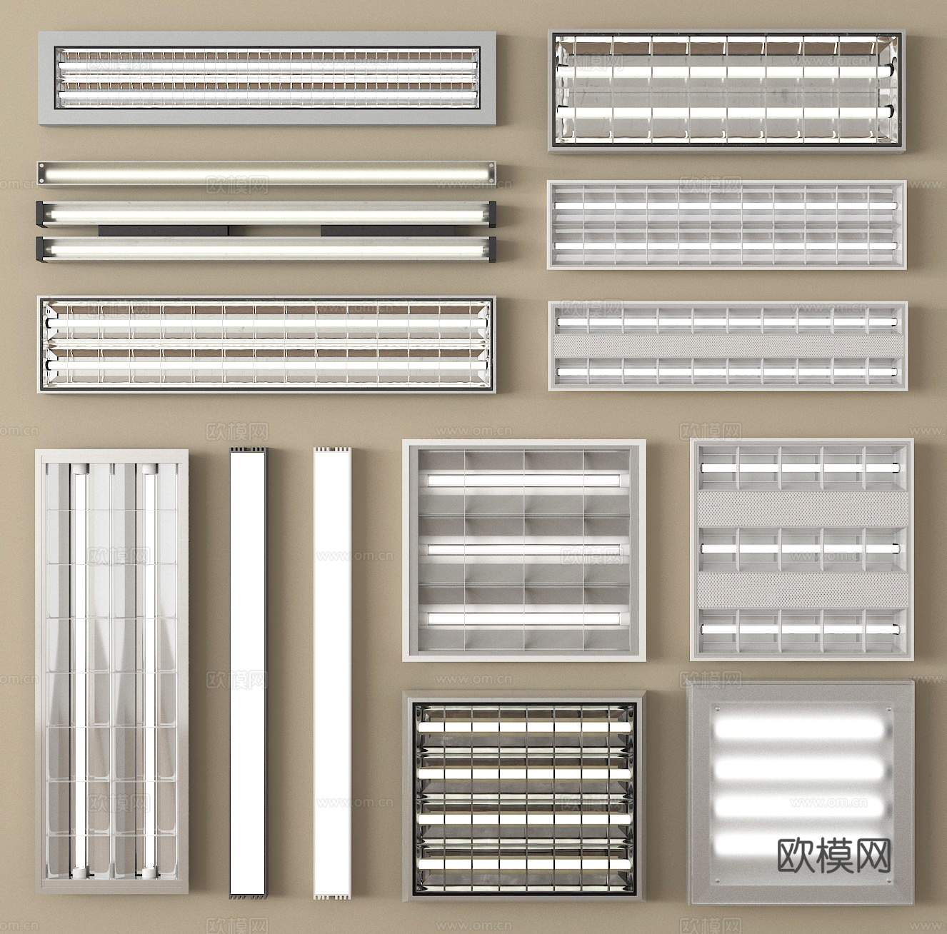 现代格栅灯3d模型下载