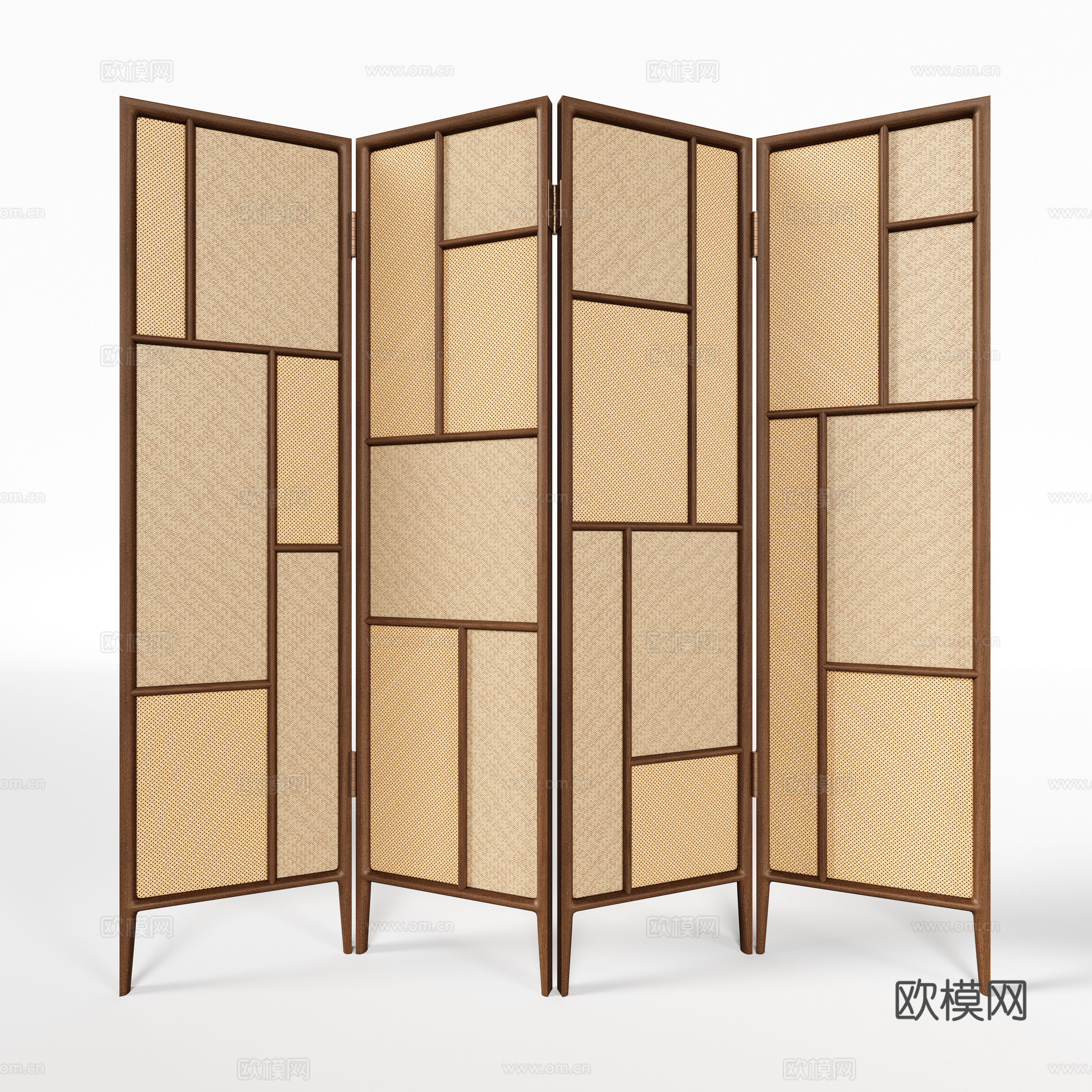 新中式屏风隔断 自然风屏风隔断 藤编屏风隔断3d模型下载