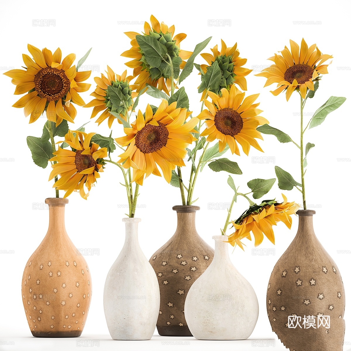 陶罐黄花花束套装3d模型下载