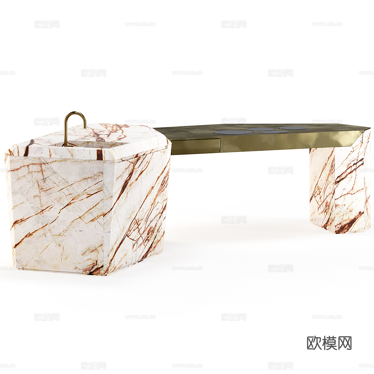 现代意式轻奢 Leylah 岩板吧台 岛台3d模型下载（渲染图3）