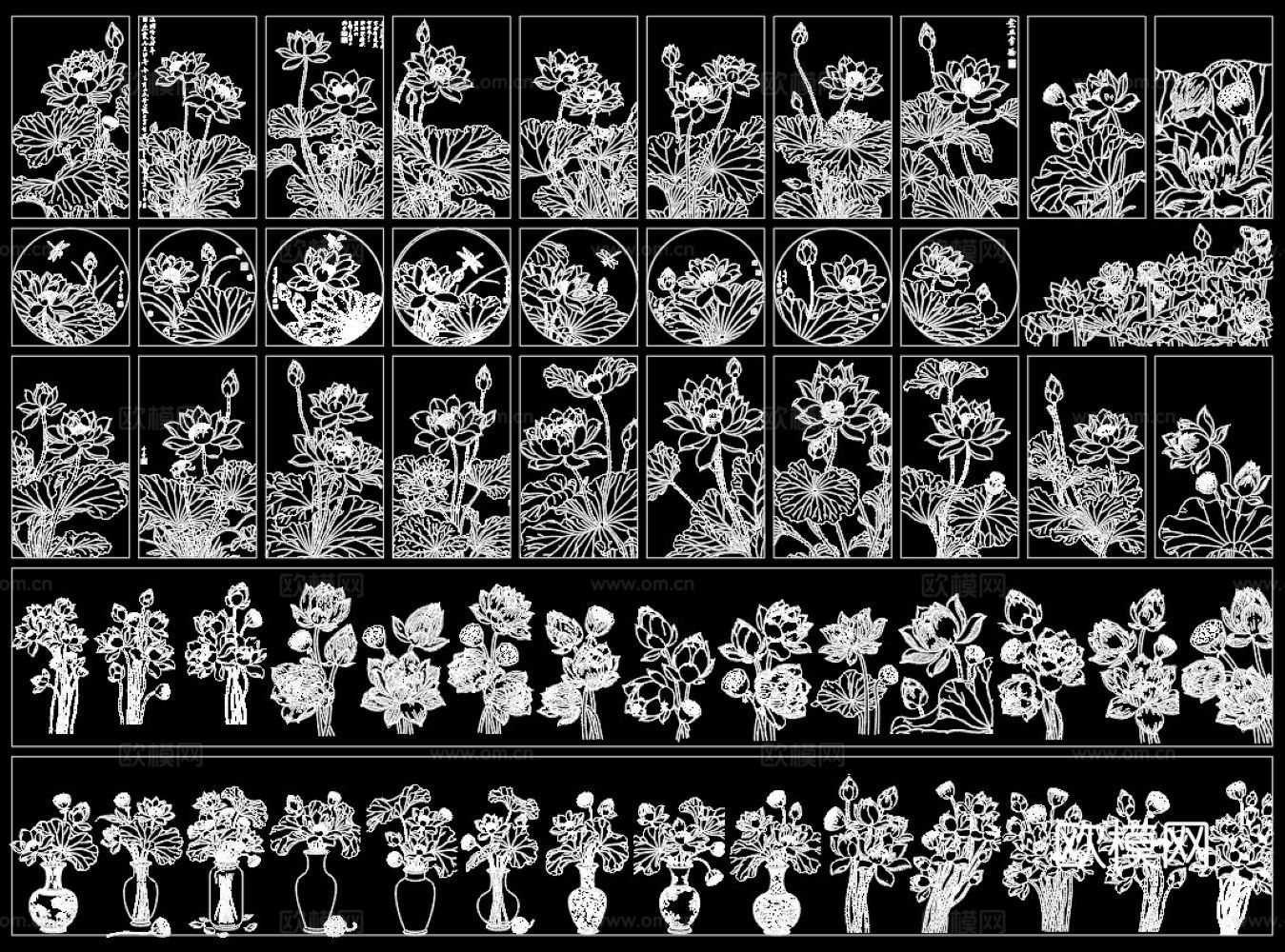 中式荷花图块cad施工图