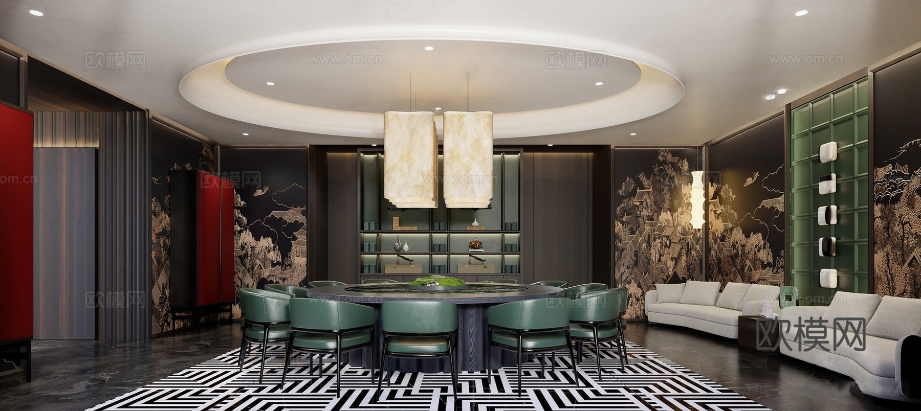 新中式餐厅包房 新中式餐厅包厢 新中式禅意茶餐厅 新中式酒店su模型