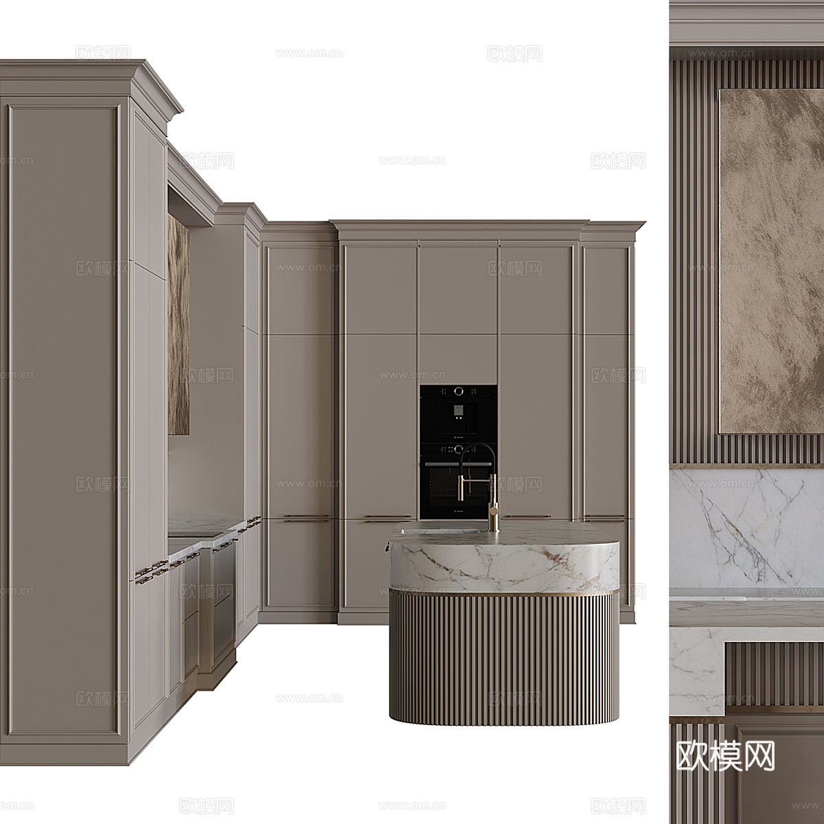 新古典主义橱柜 岛台3d模型下载（渲染图3）