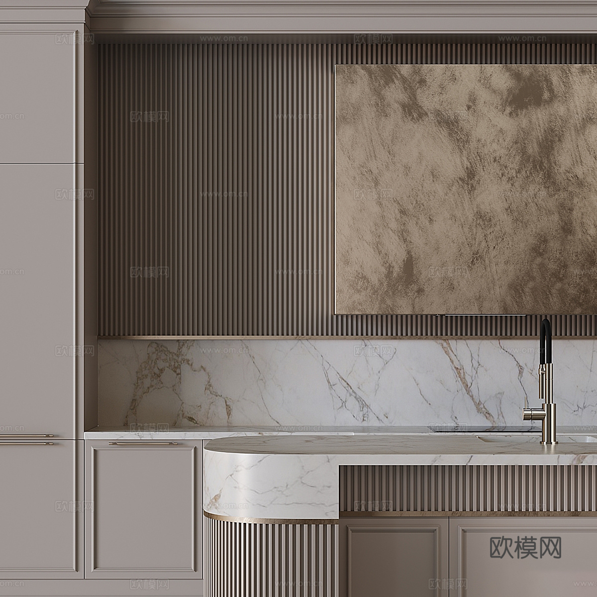 新古典主义橱柜 岛台3d模型下载（渲染图4）