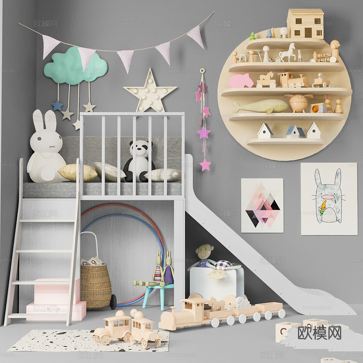 儿童房玩具与家具布置3d模型下载