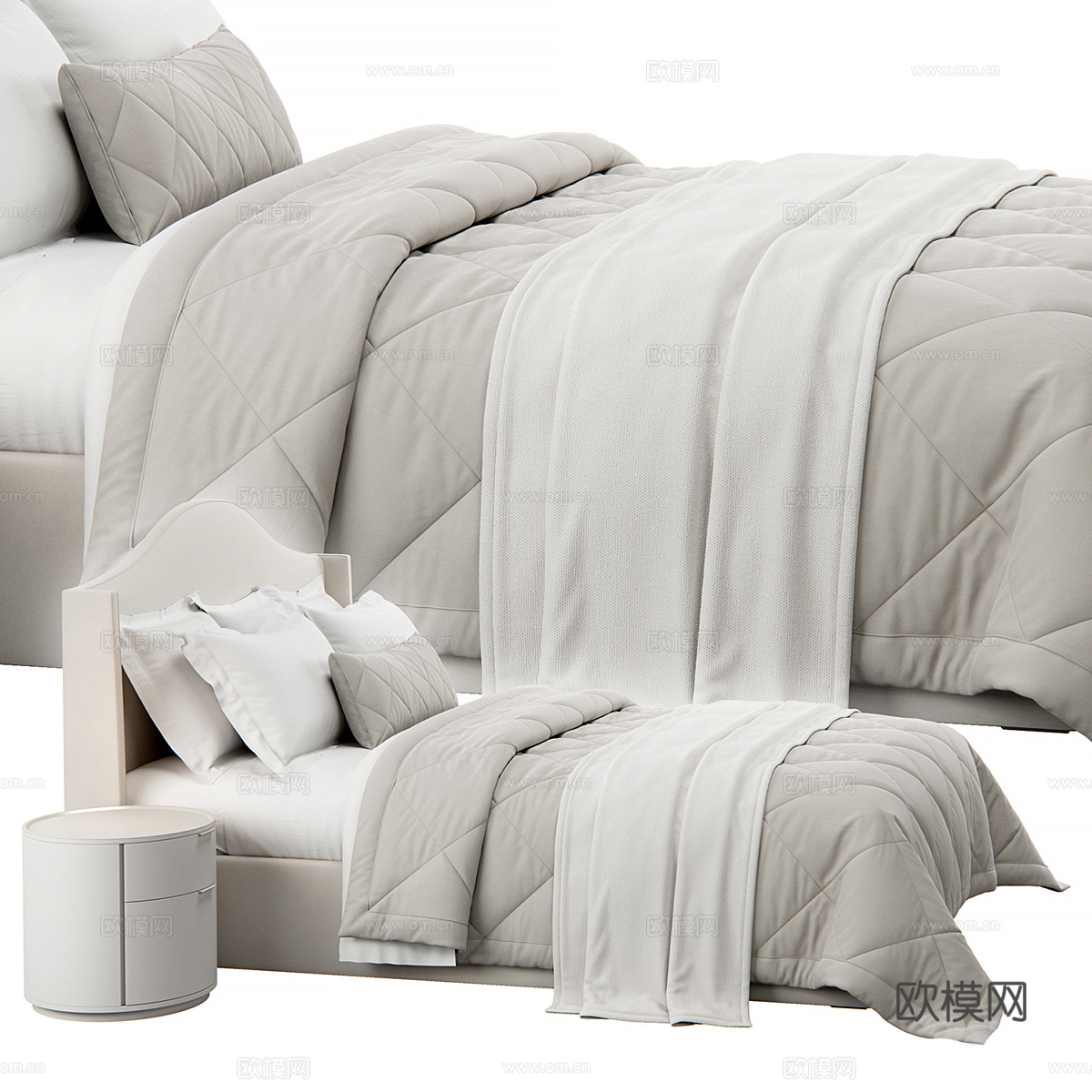 美式简约布艺双人床3d模型下载（渲染图3）