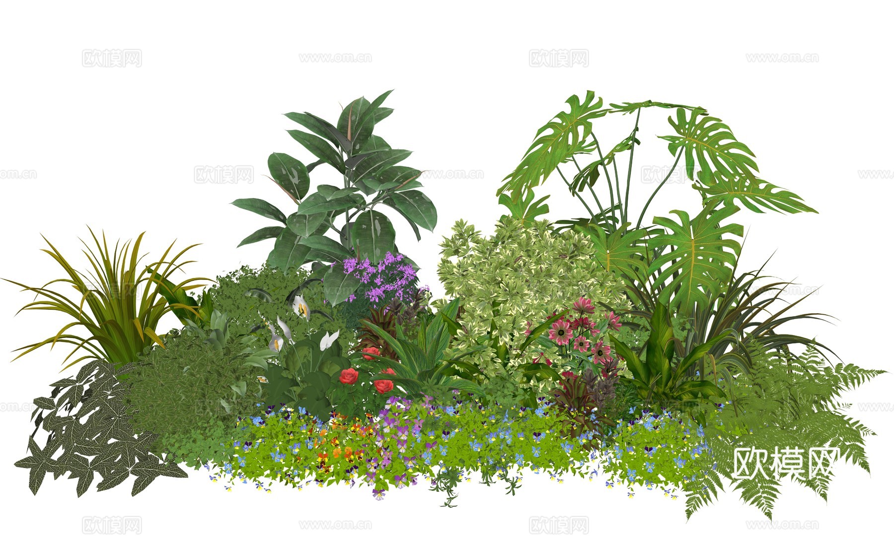 现代植物堆景观组合su模型