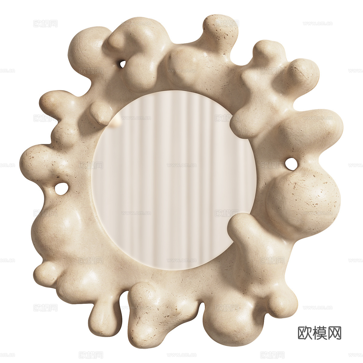 现代侘寂陶瓷气泡形装饰圆镜3d模型下载（渲染图2）