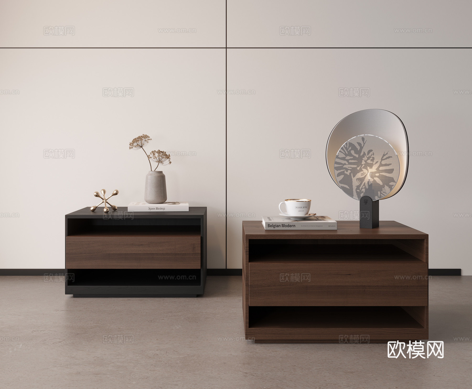 中古复古床头柜 实木 摆件 台灯su模型