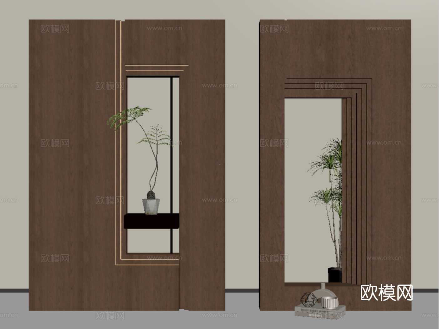 新中式玄关 入户玄关 装饰玄关su模型