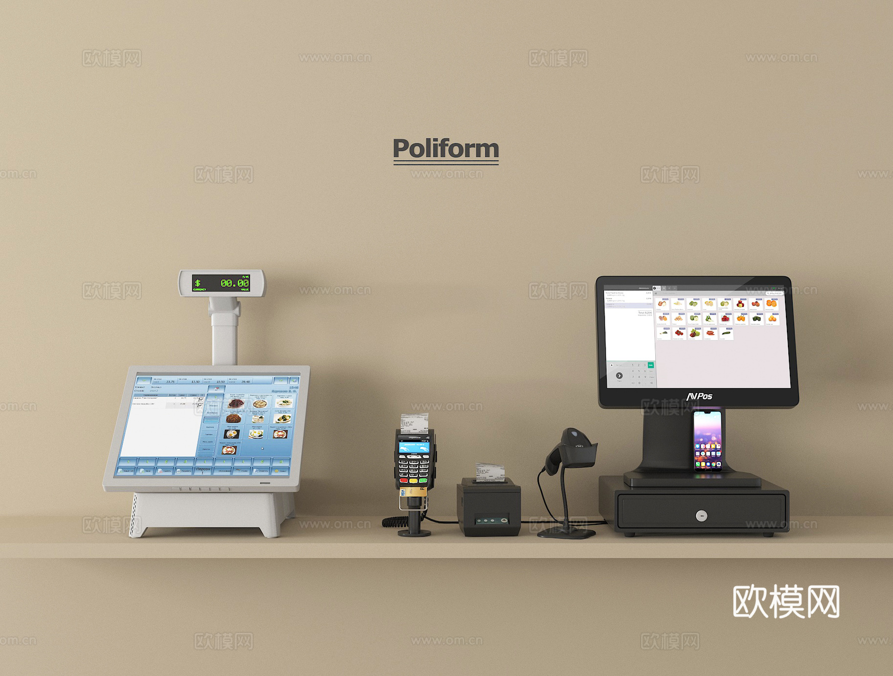 现代收银台 收银机 扫码机3d模型下载