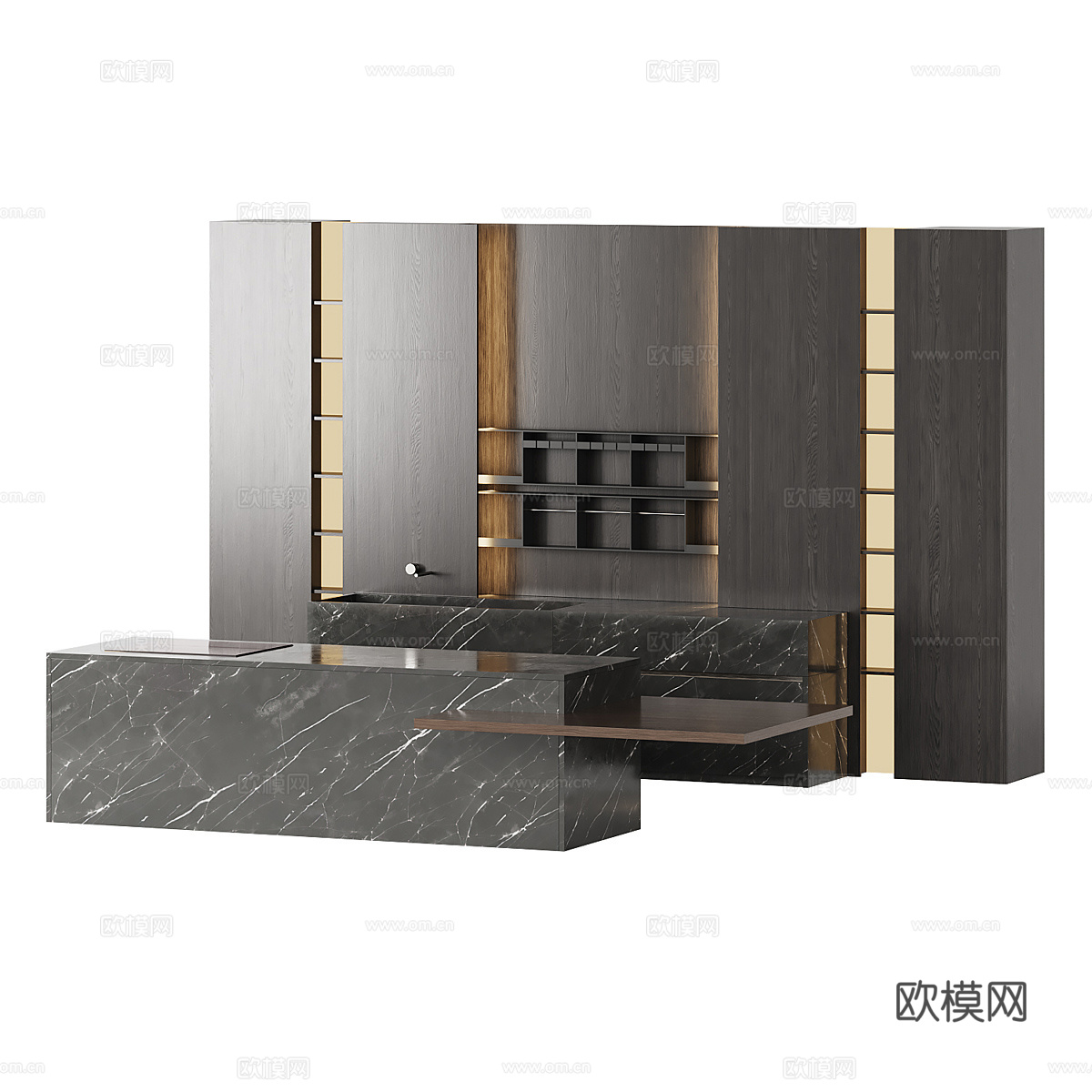 现代意式极简 Poliform 深色橱柜 岛台3d模型