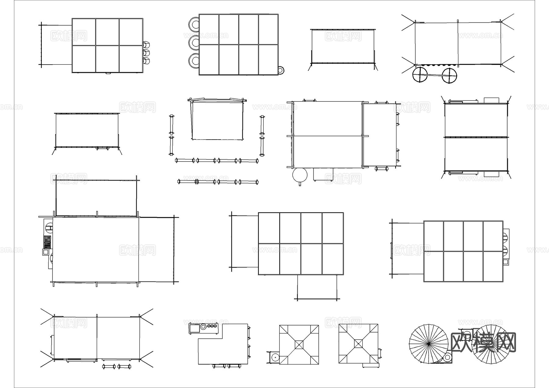 网红集市商业摊位露营帐篷图库cad施工图