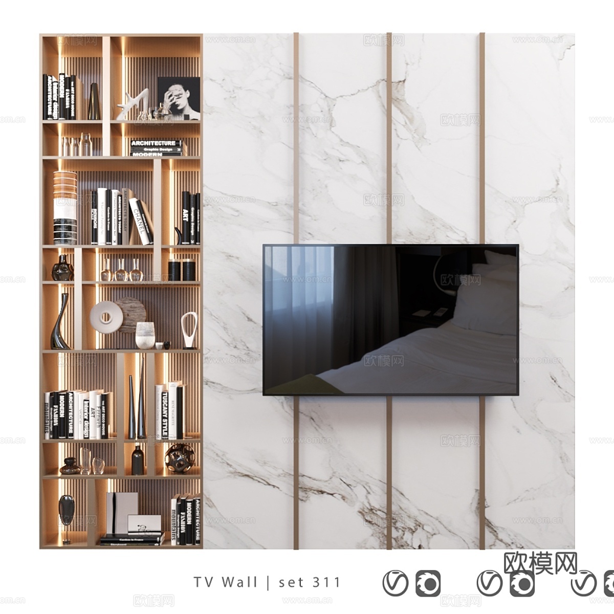 电视墙套装3113d模型下载