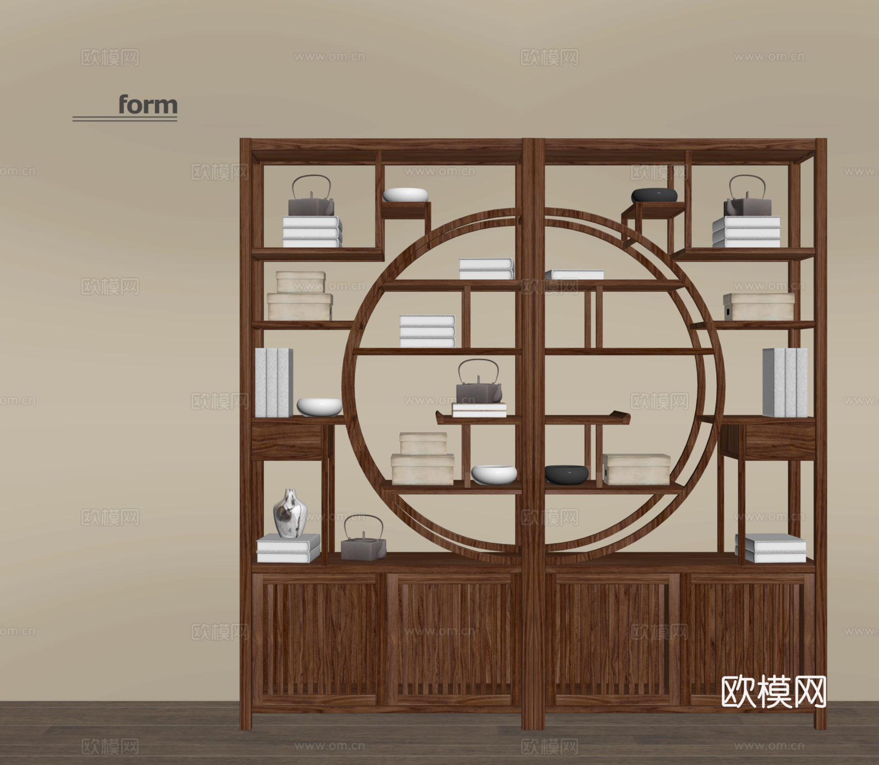 新中式博古架 书架 茶柜su模型