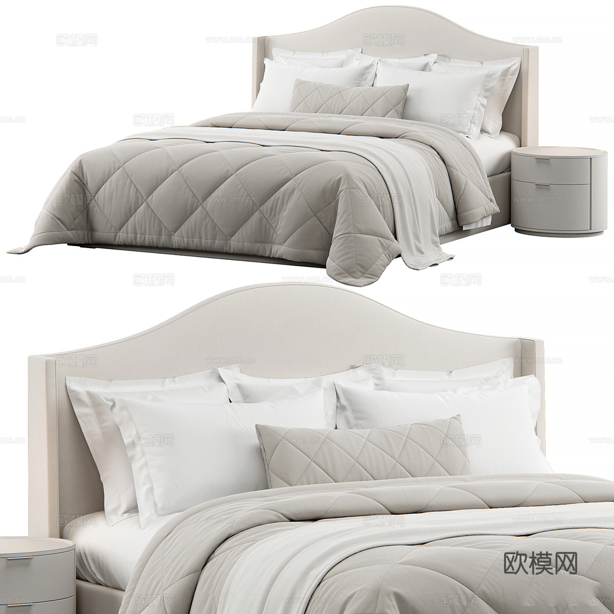 美式简约布艺双人床3d模型下载（渲染图1）