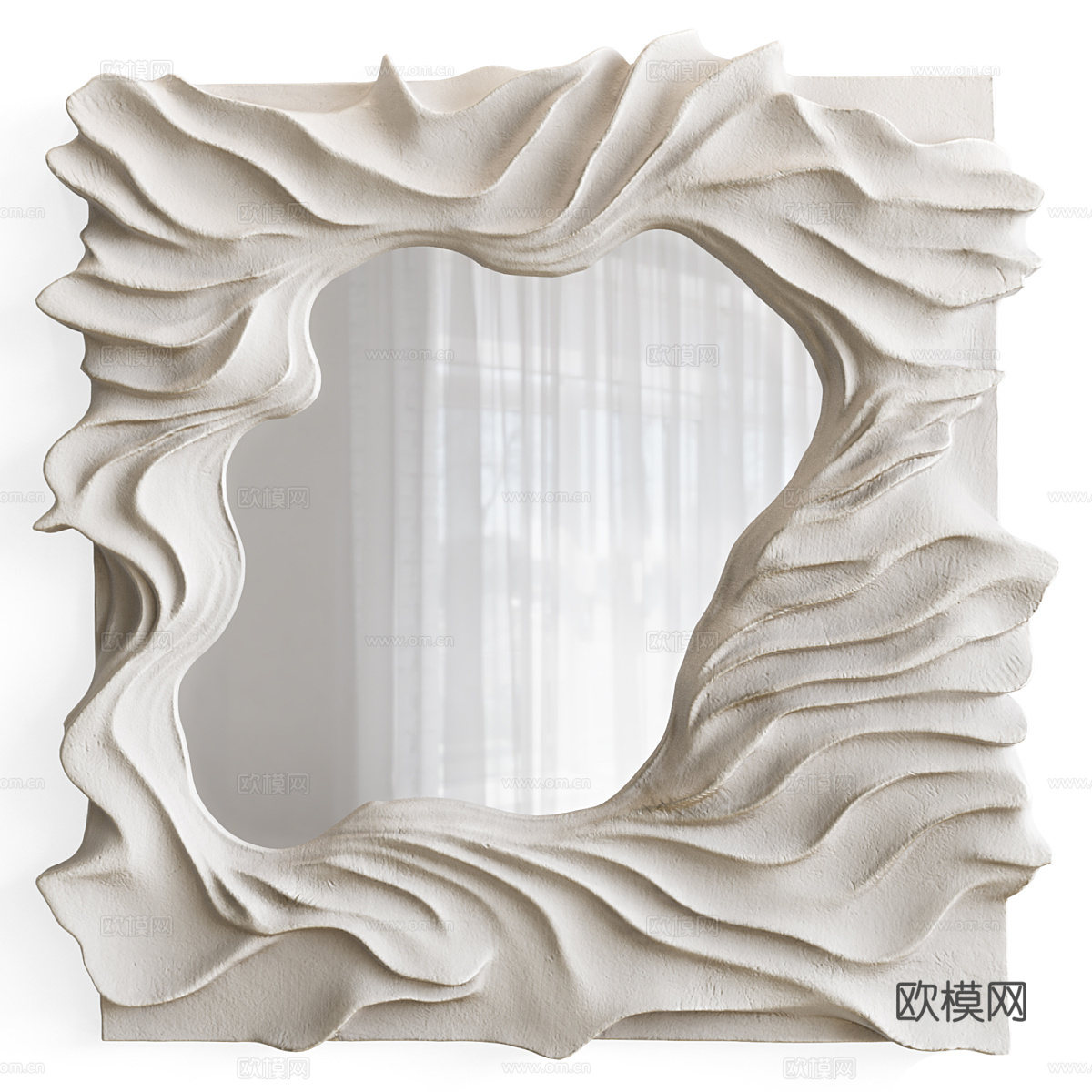 长凳侘寂有机波浪形镜框镜子3d模型