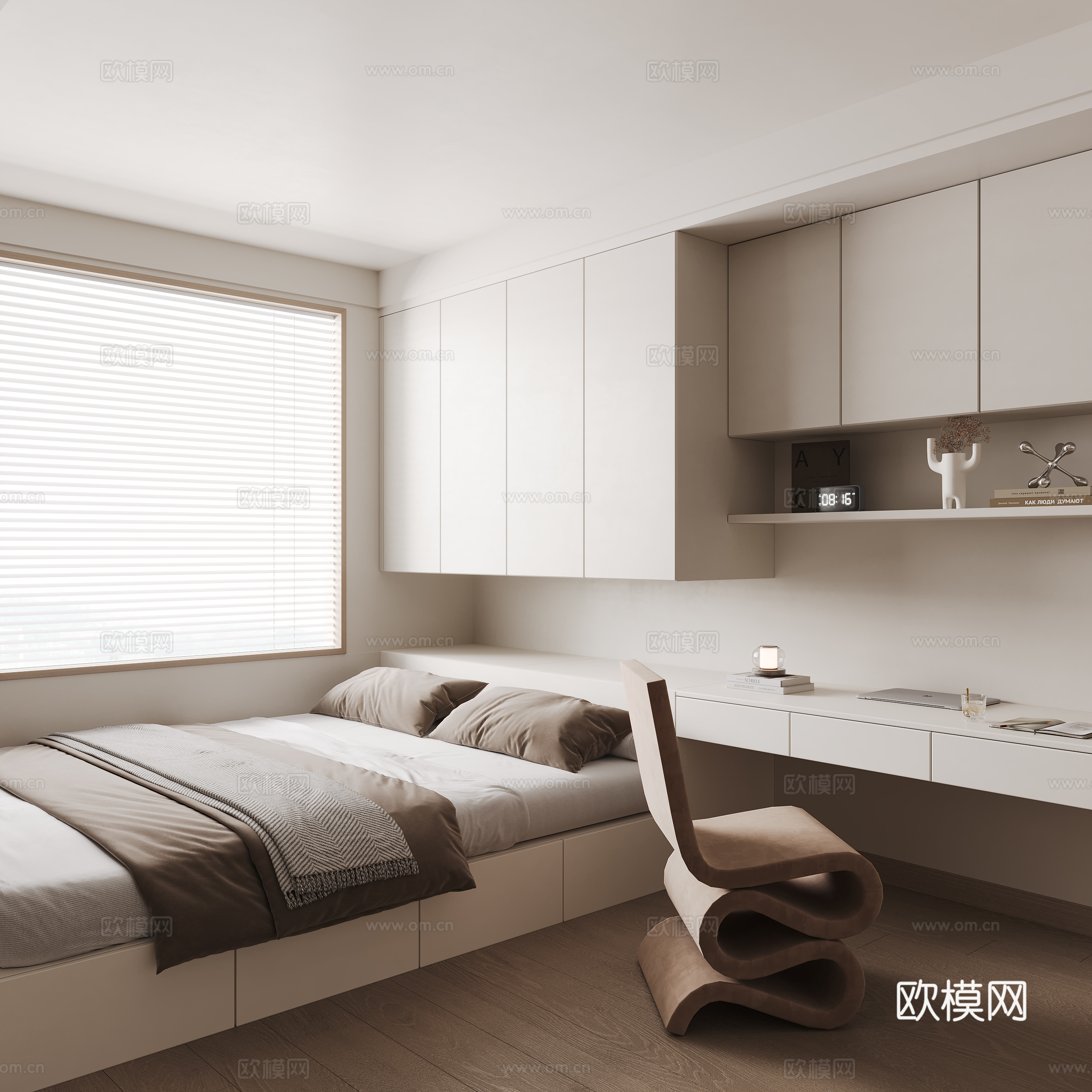 现代简约榻榻米卧室 书桌椅 摆件su模型