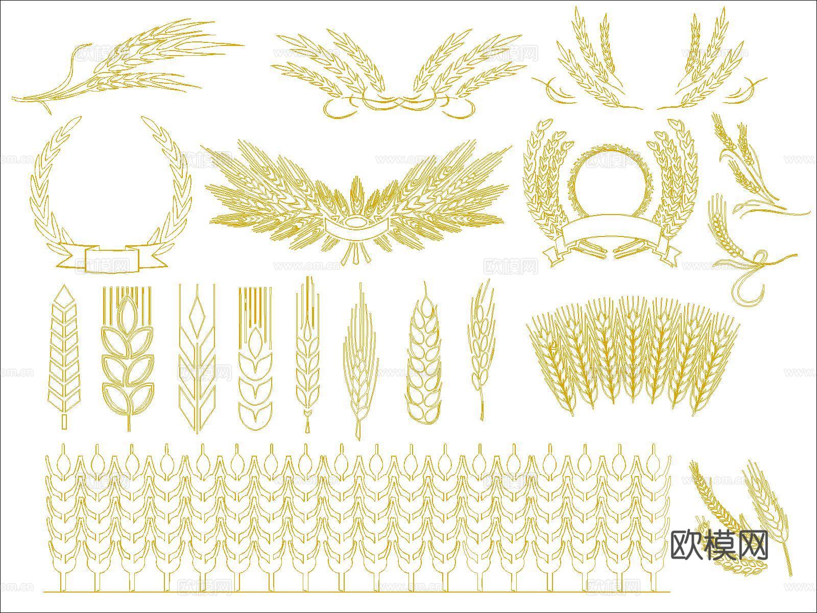 新中式金色麦穗cad施工图