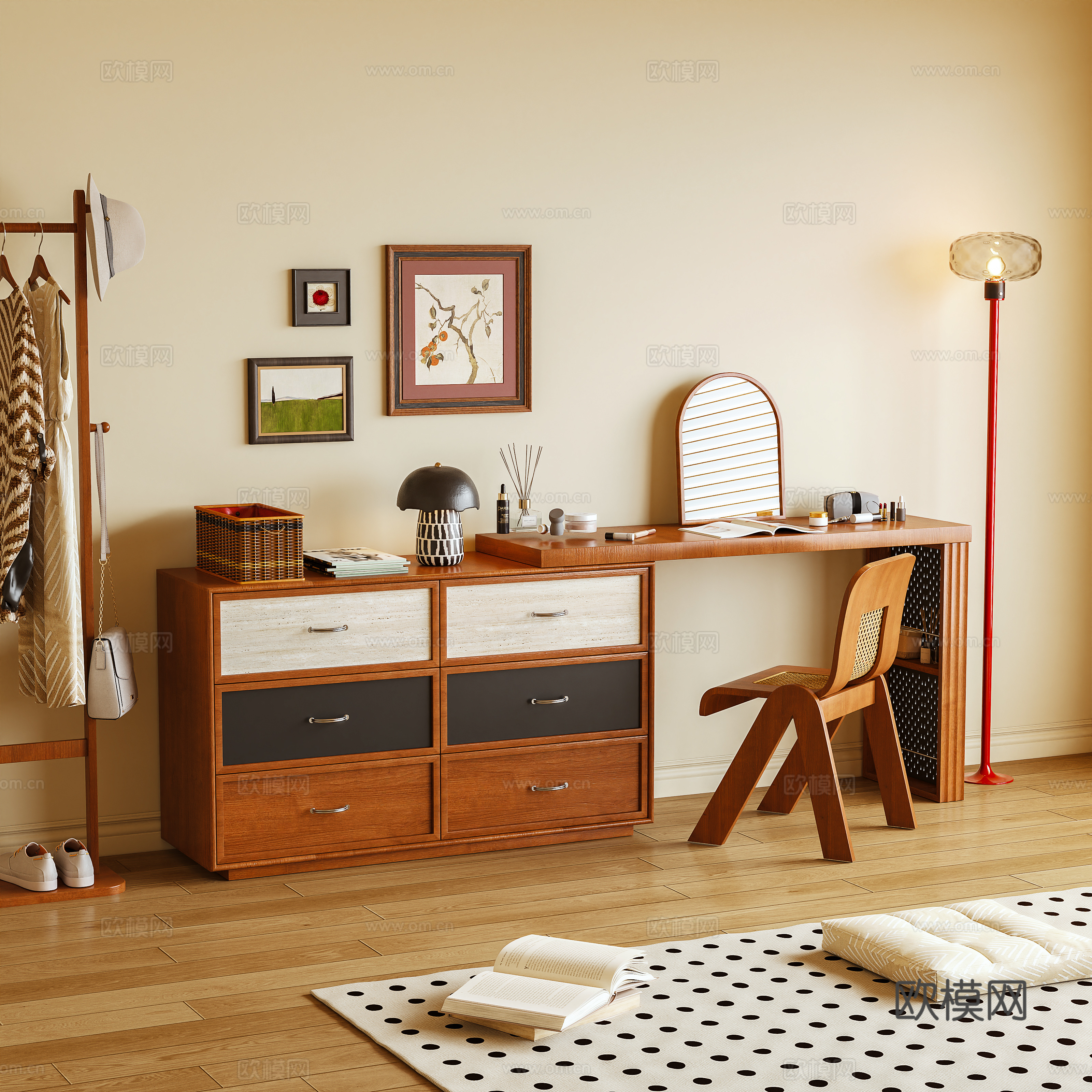 梳妆台 化妆桌 储物柜 边柜 落地灯3d模型下载