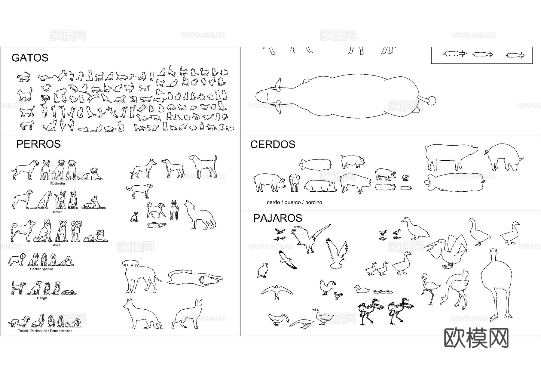 动物轮廓图库cad施工图