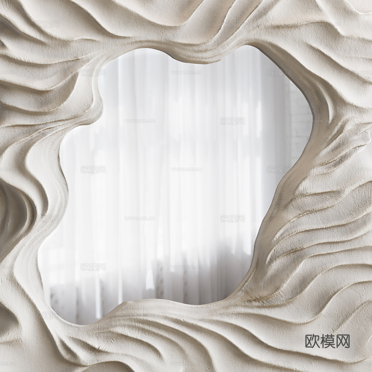 长凳侘寂有机波浪形镜框镜子3d模型