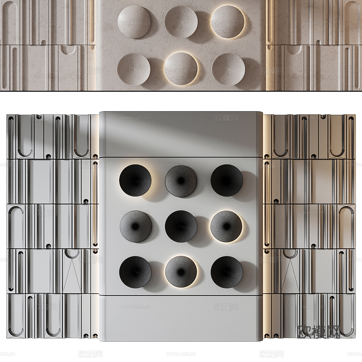 现代侘寂装饰墙板 背景墙3d模型下载（渲染图2）