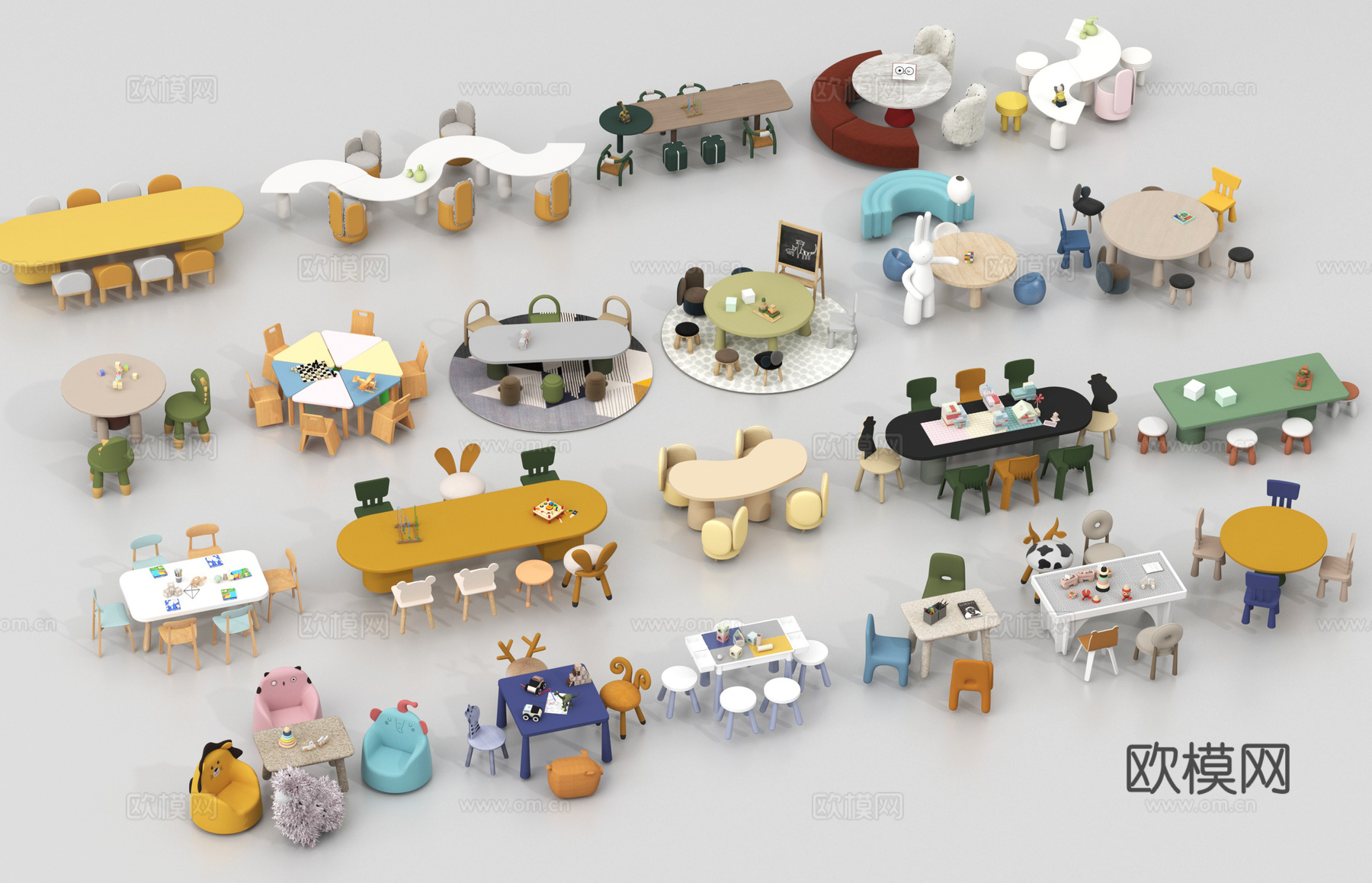 现代儿童桌椅 儿童桌椅组合 积木玩具桌su模型