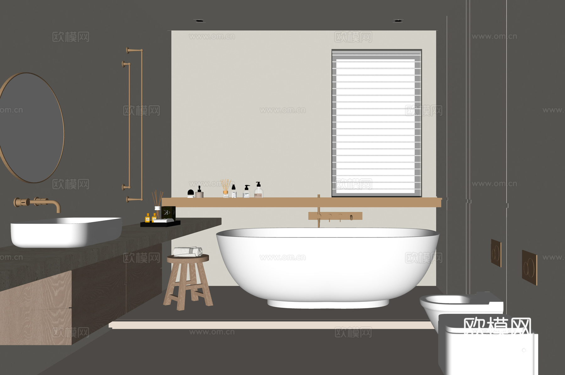现代卫生间 洗手台 浴缸su模型