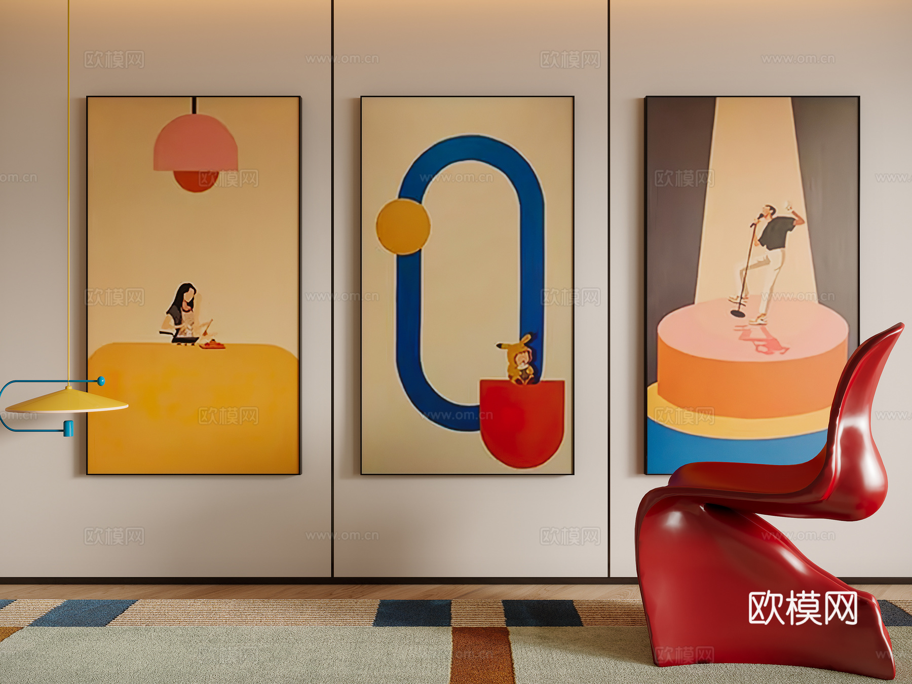 现代多巴胺装饰画su模型