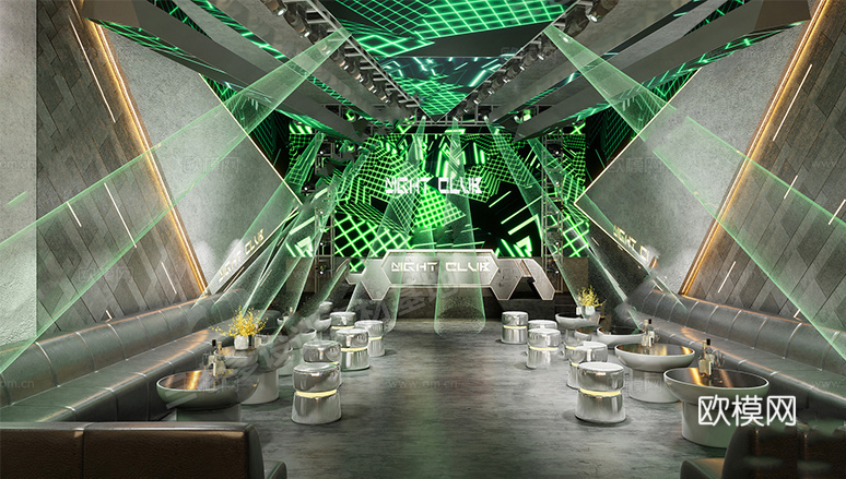 工业酒吧 夜店 酒吧大厅 舞台su模型