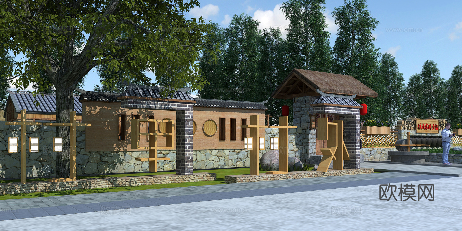 农家院 民宿 美丽乡村 乡村振兴 乡村 农村 民居 街道3d模型下载（渲染图1）