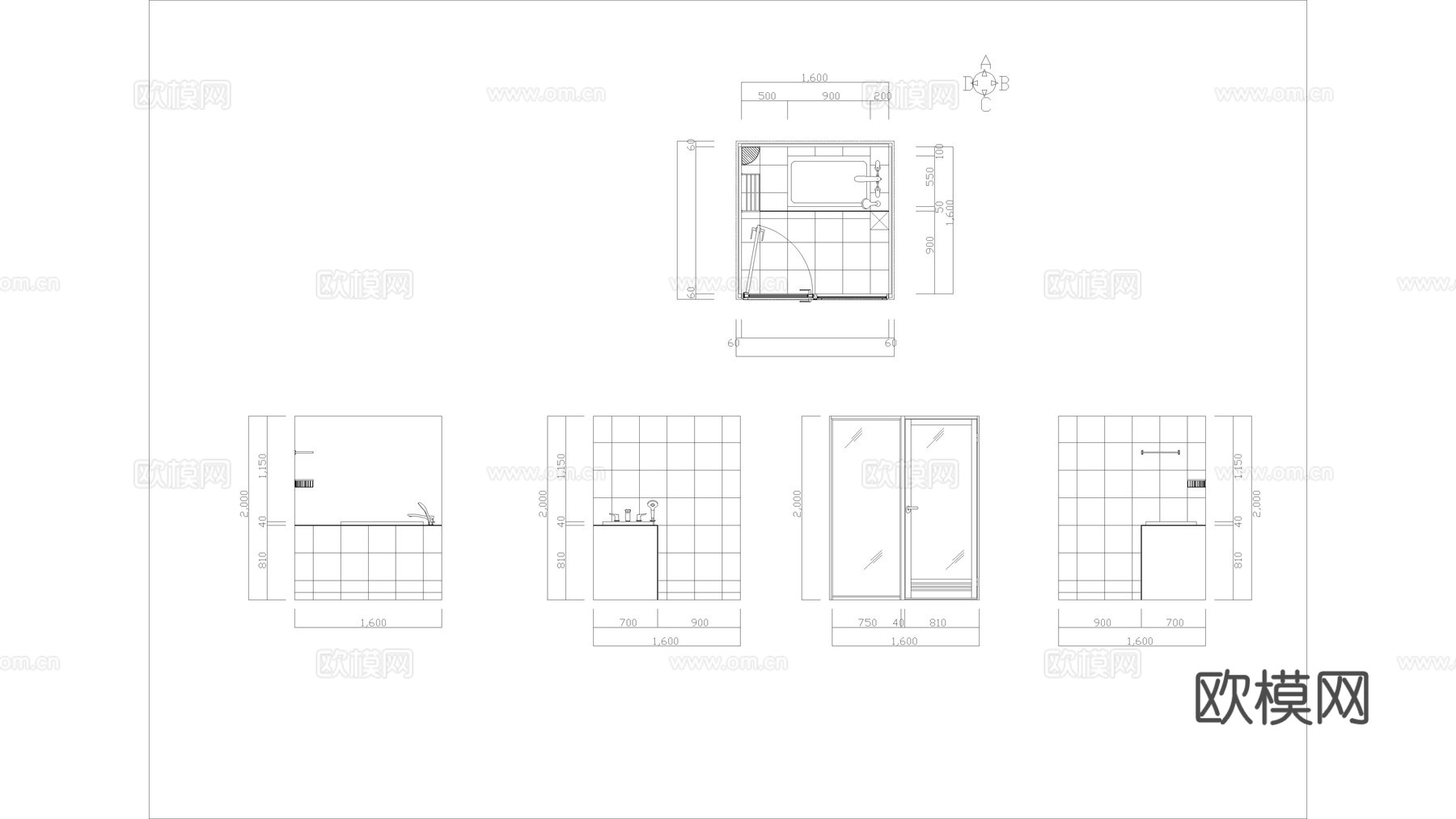 卫生间 淋浴间cad施工图