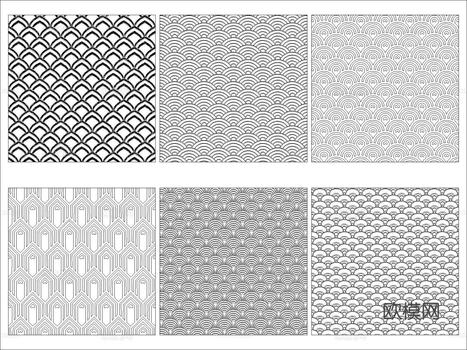 新中式鱼鳞纹cad施工图