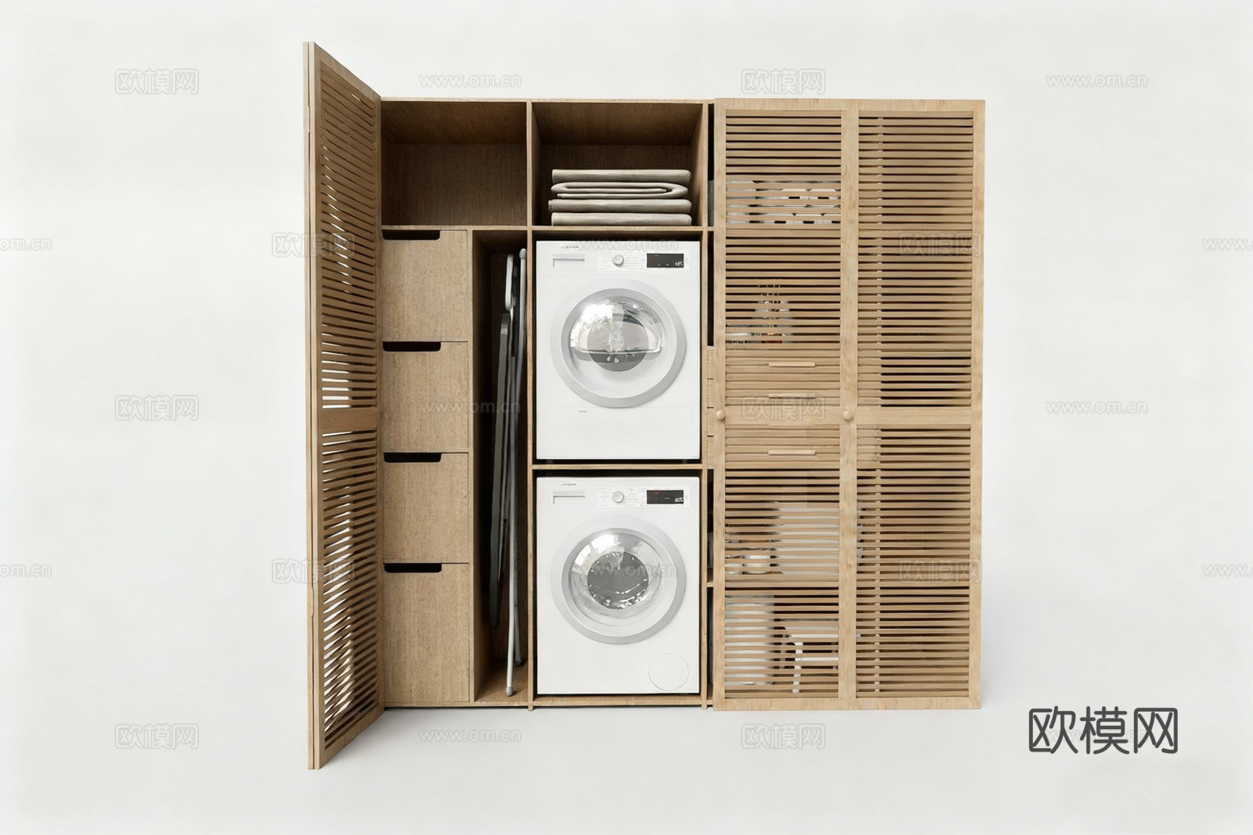 嵌入式洗衣机储物柜 百叶门储物柜 小空间家电集成su模型