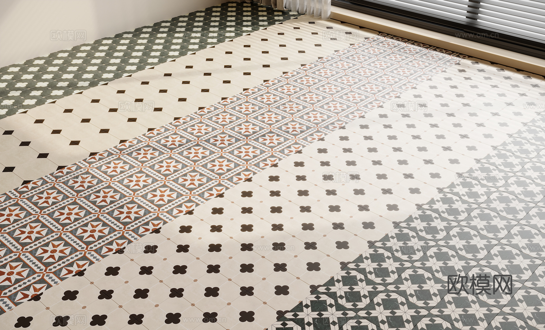 奶油地面花砖su模型