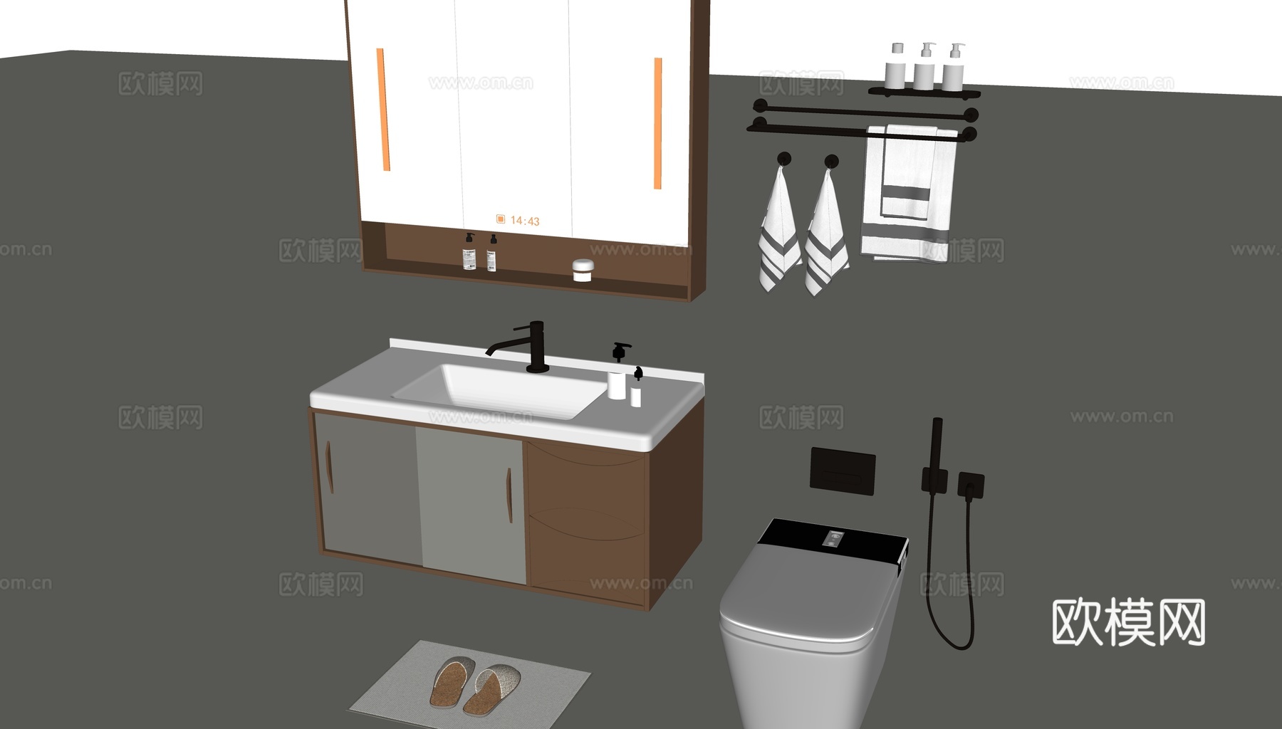 中古风浴室柜su模型