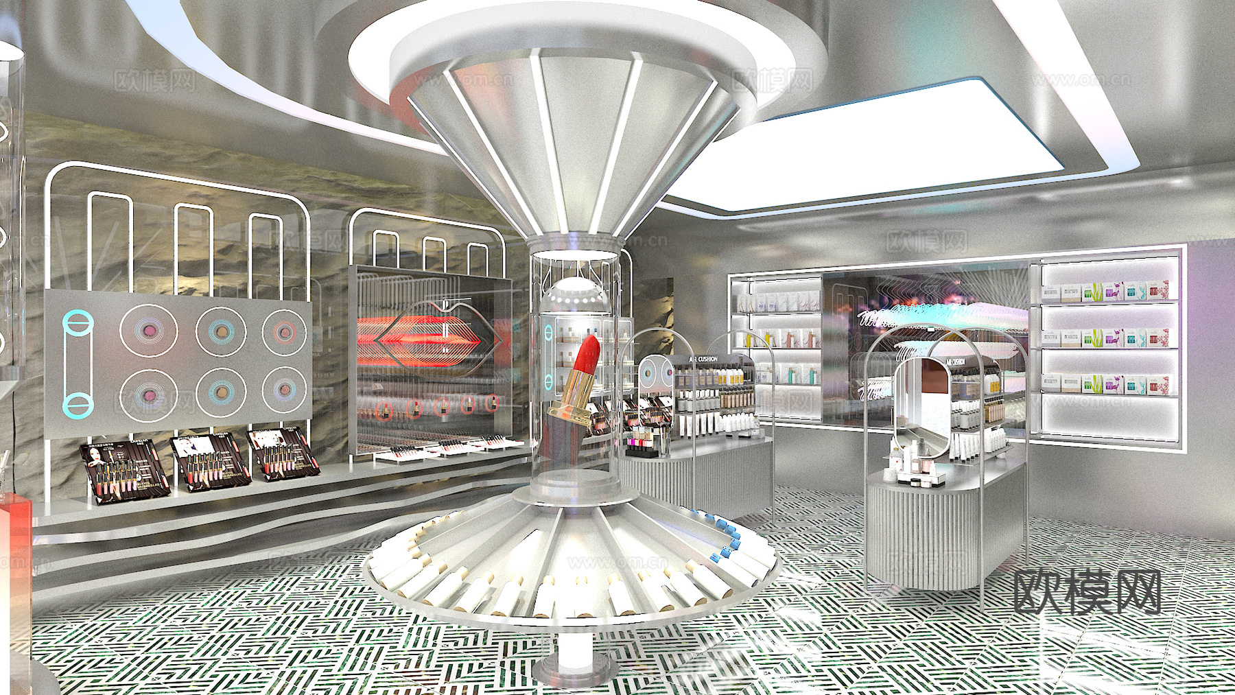 化妆品店美妆店科技金属彩妆店门头3d模型下载（渲染图5）