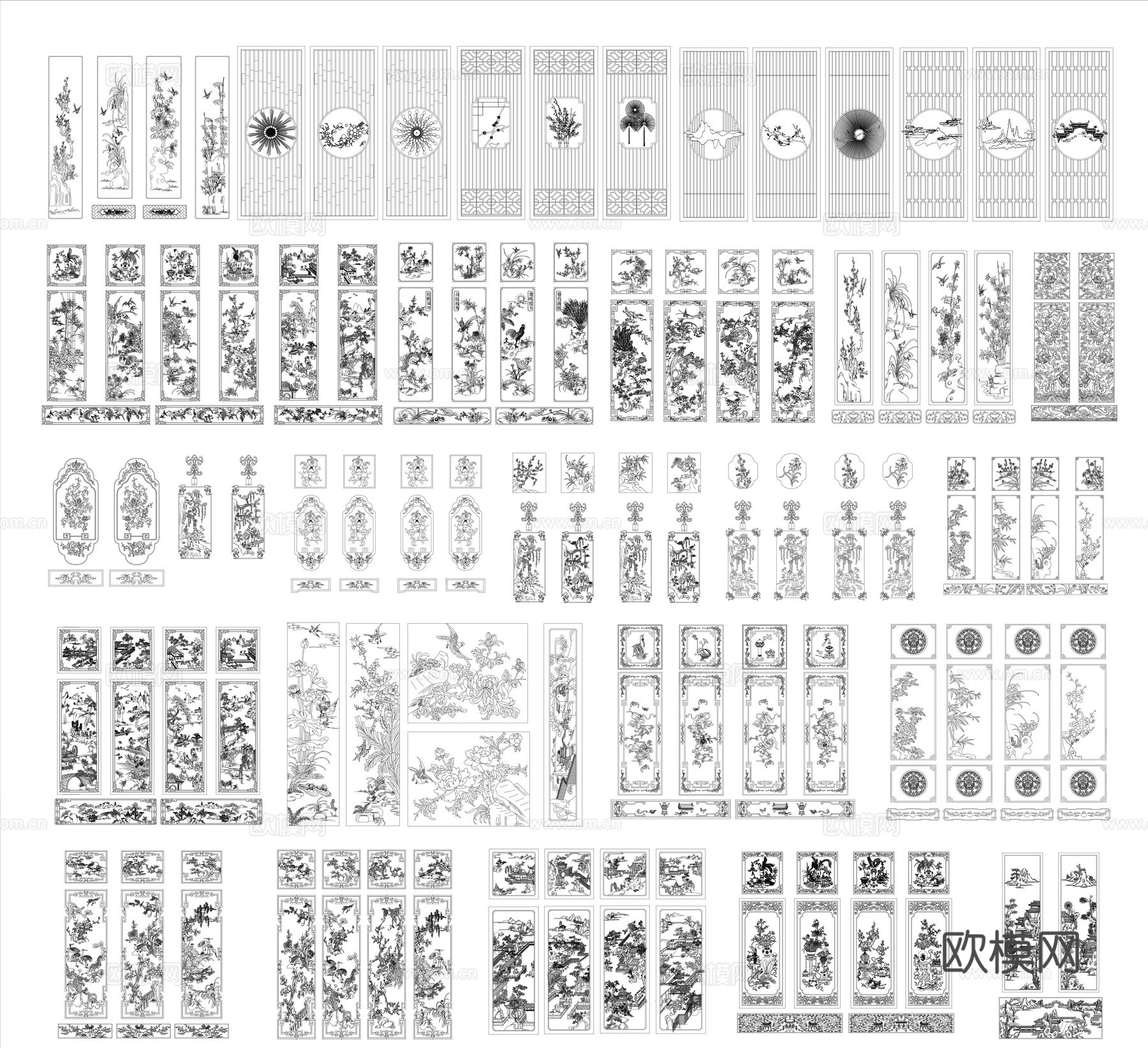中式屏风隔断窗花木门cad施工图