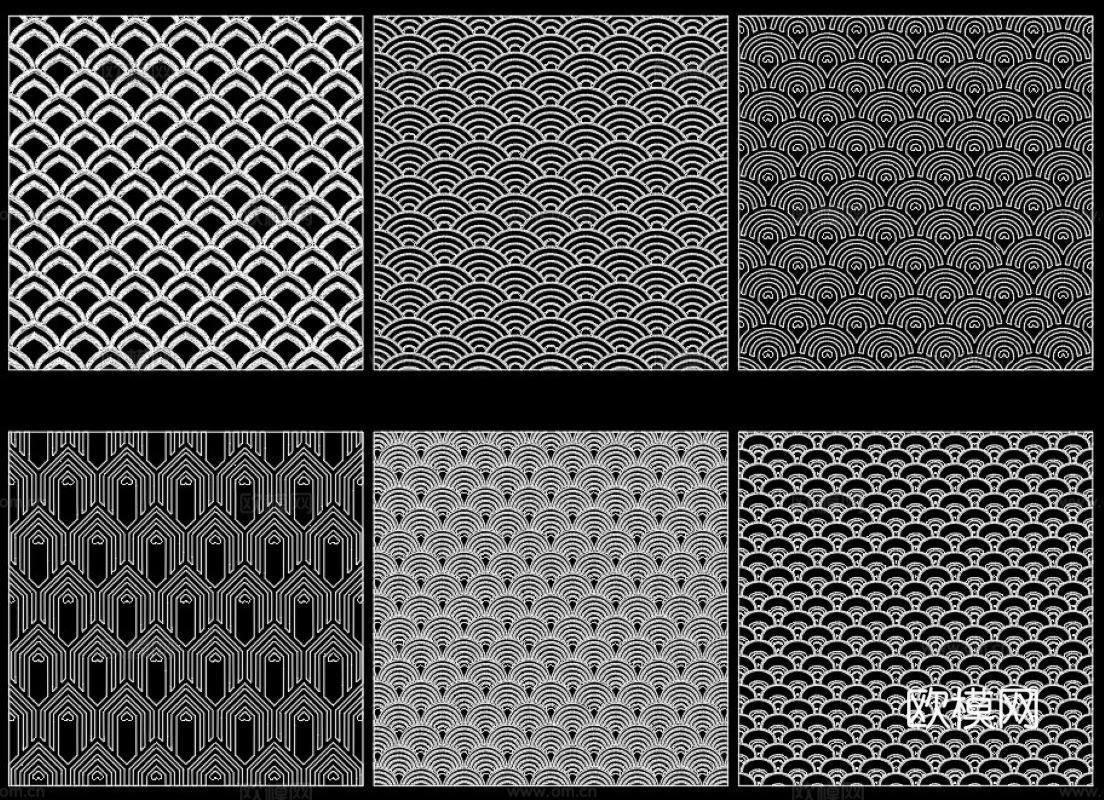 新中式鱼鳞纹cad施工图