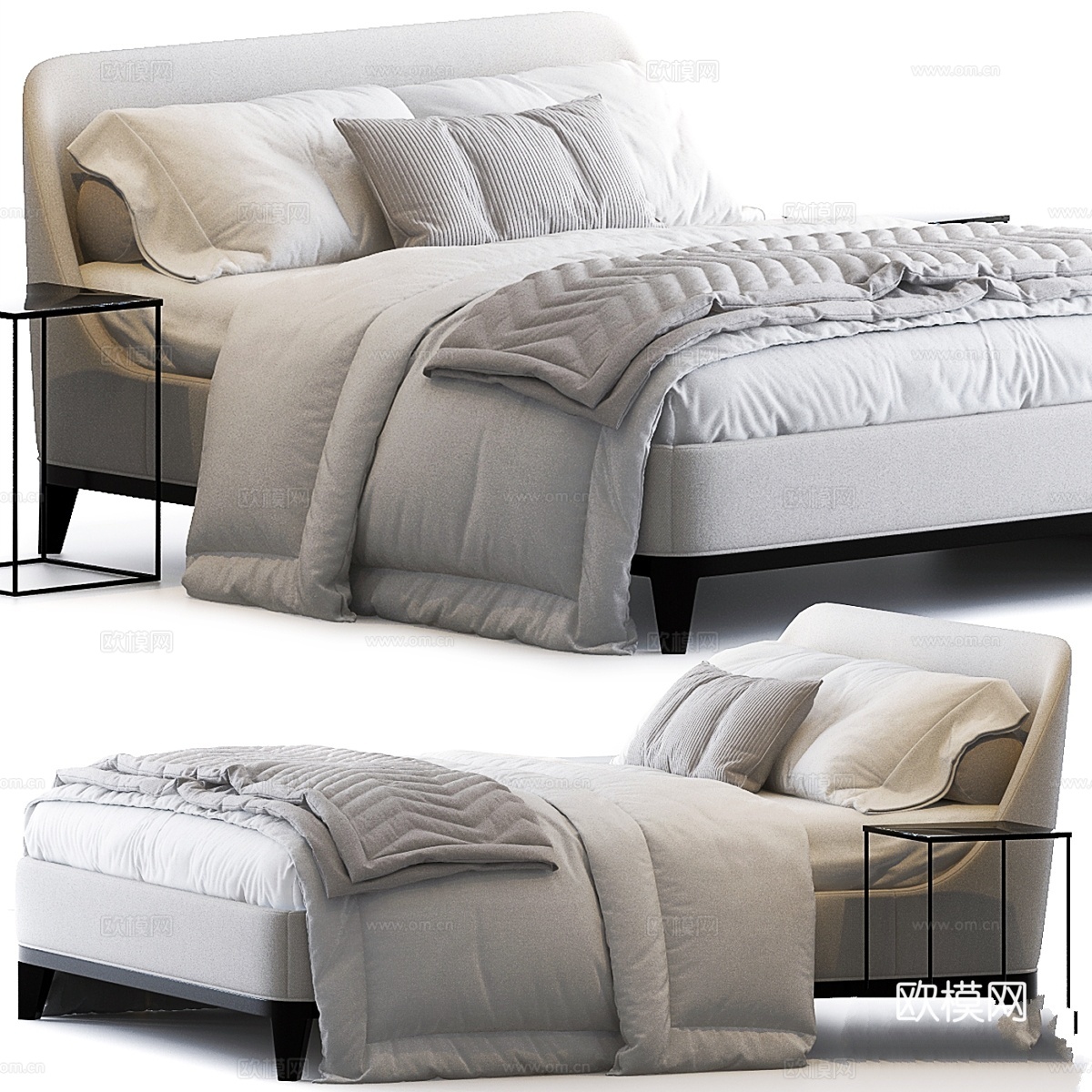 意式沙发与椅子公司床具 双人床3d模型下载
