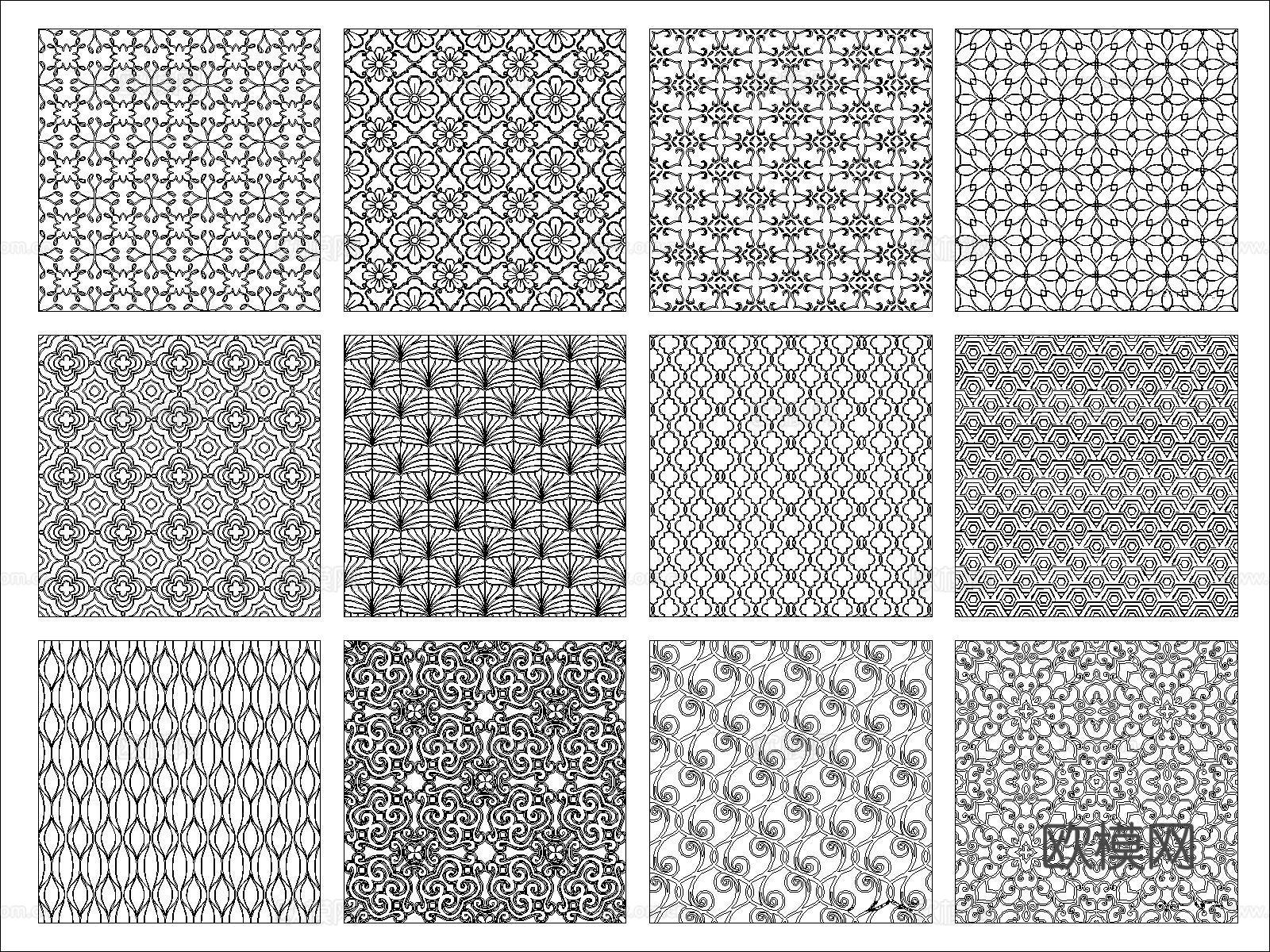 新中式背景底纹图案cad施工图