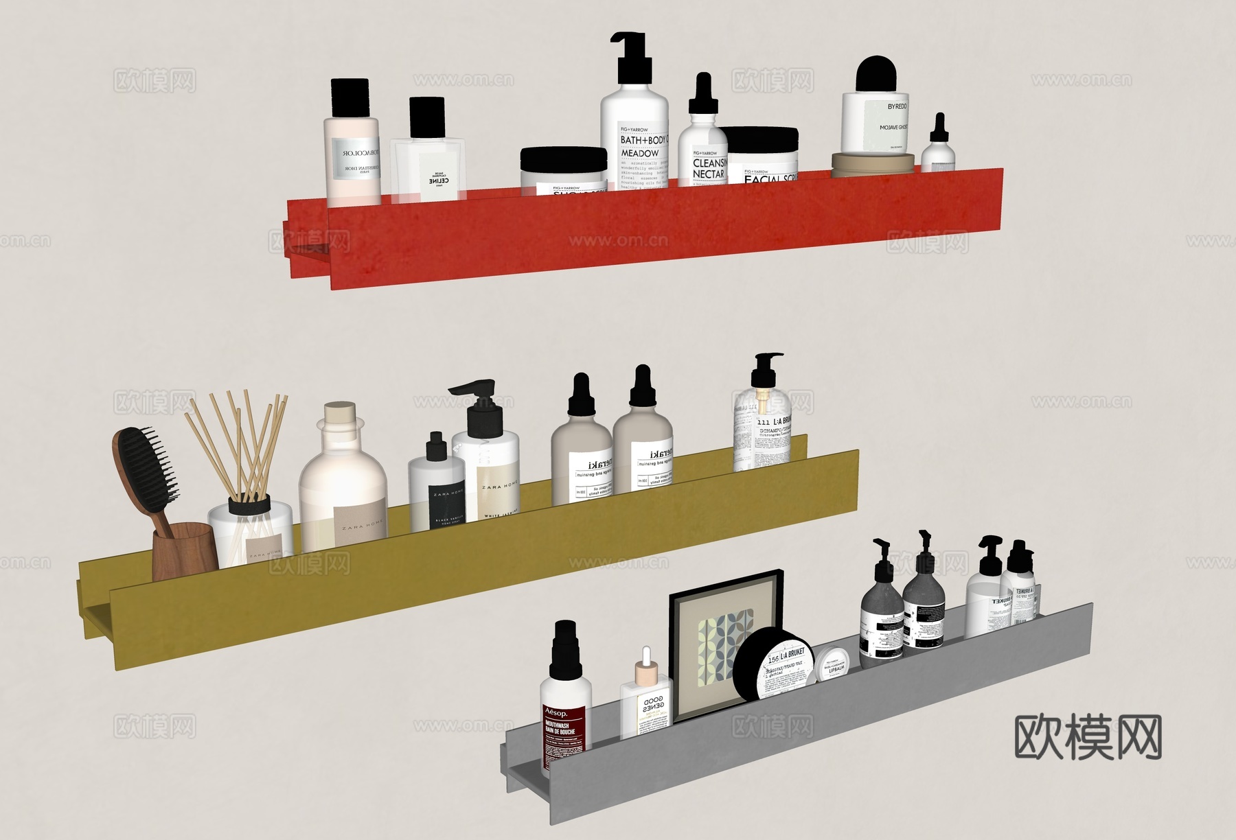 现代置物架 浴室置物架 发光层板 置物架 不锈钢书架 不锈钢su模型