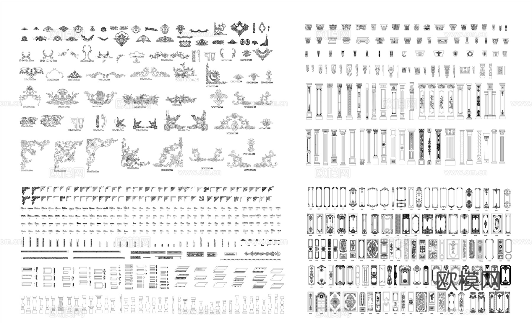 法式雕花线条罗马柱护墙板cad施工图