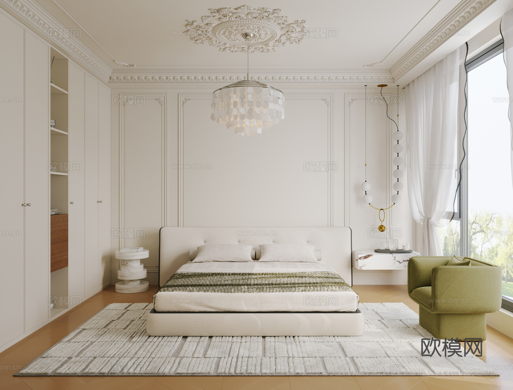 法式复古卧室  奶油风卧室 飘窗卧室 主卧3d模型下载