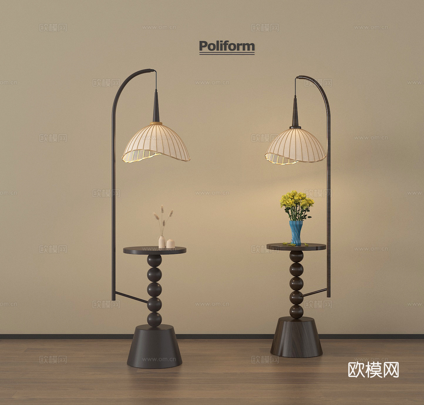 法式中古落地灯 边几 落地灯su模型