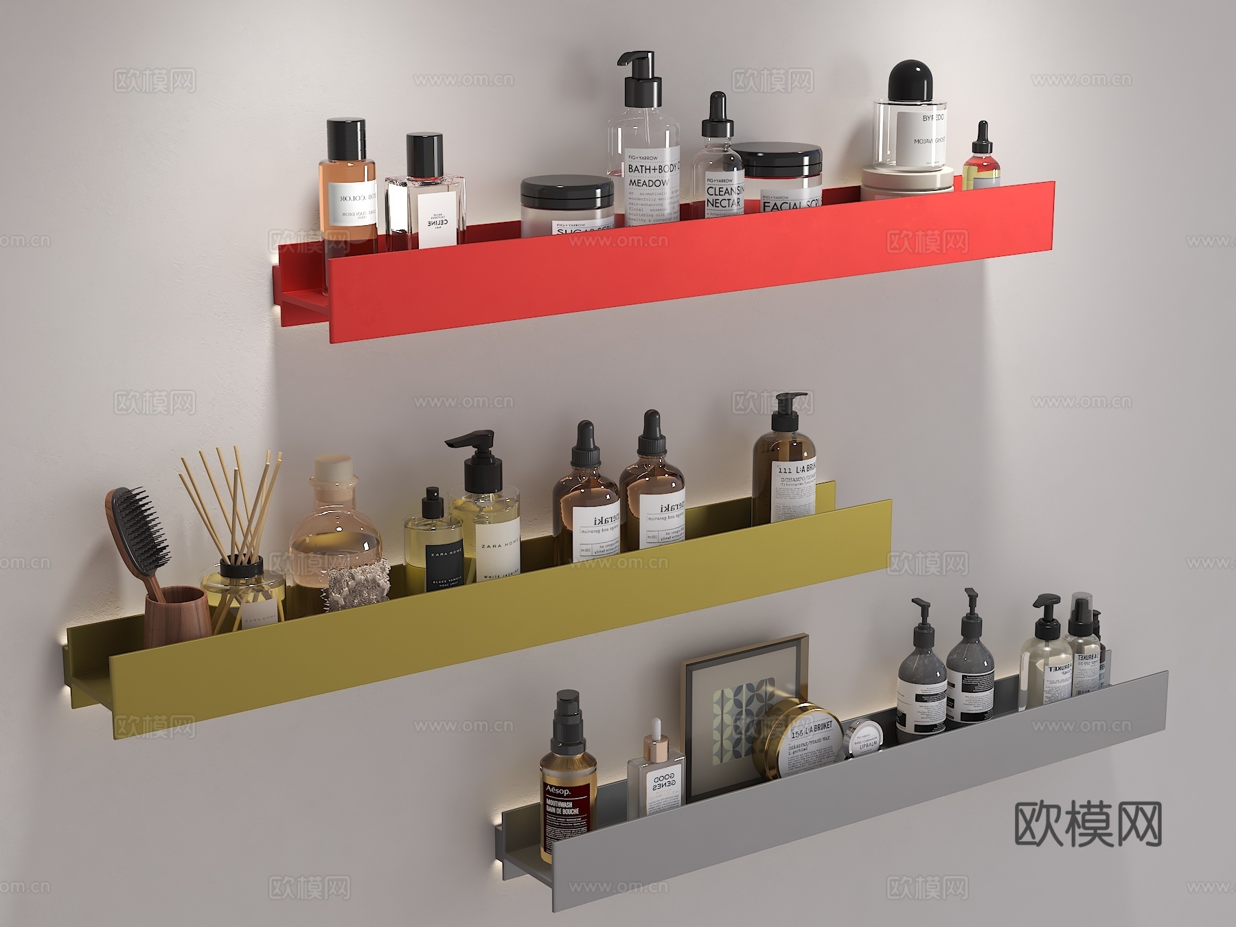 现代置物架 浴室置物架 发光层板 置物架 不锈钢书架 不锈钢su模型