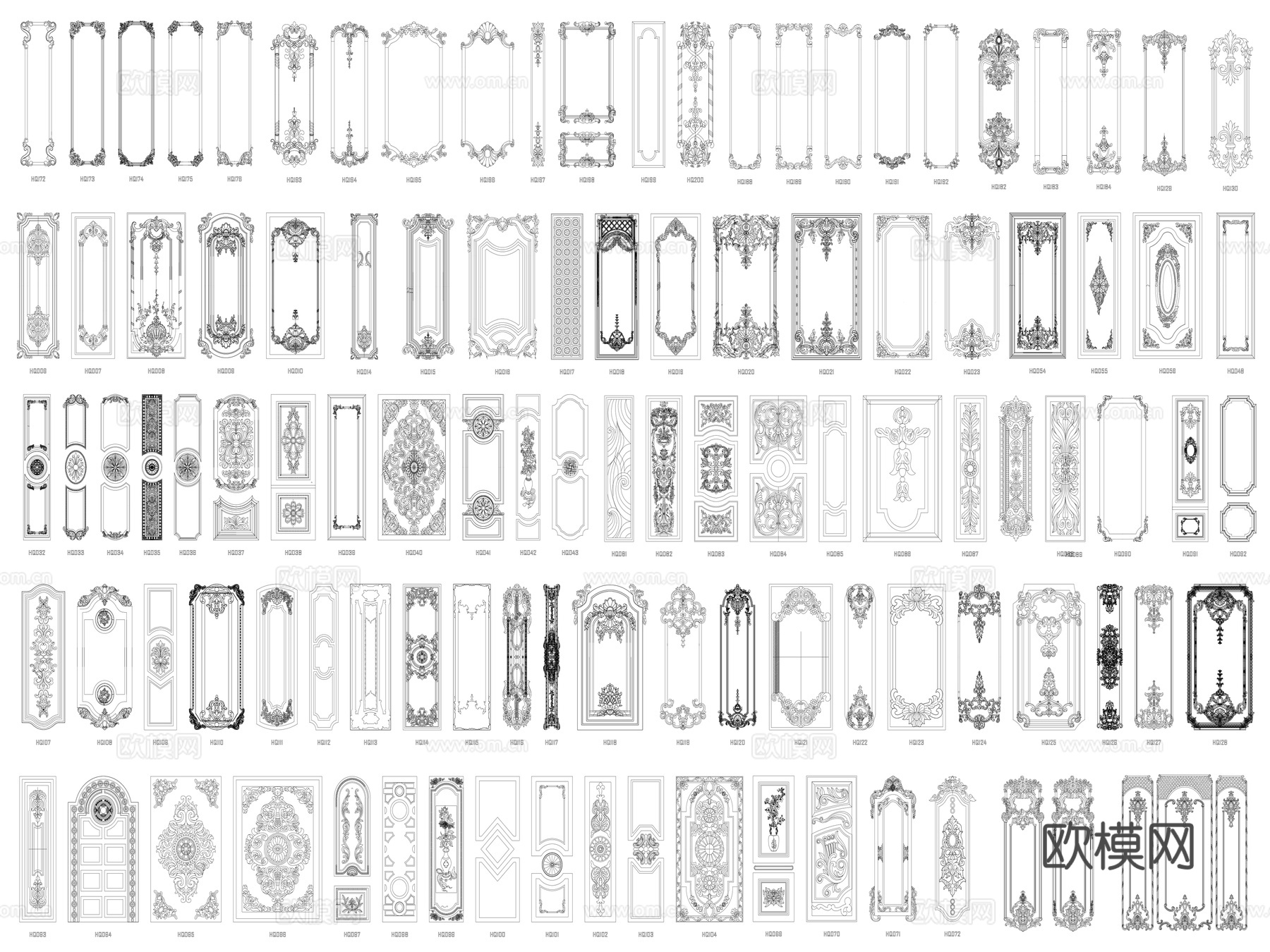 法式雕花线条罗马柱护墙板cad施工图