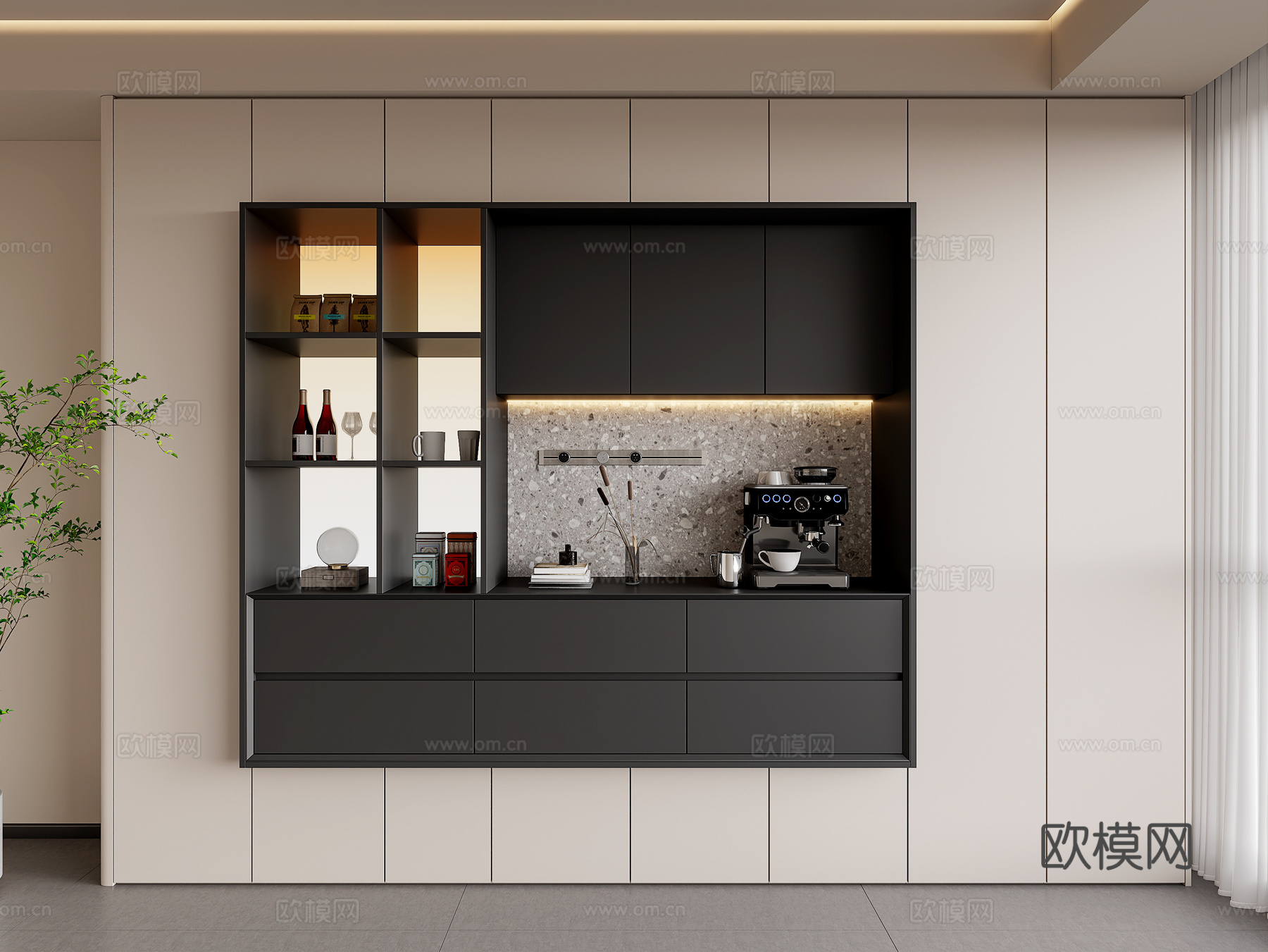 现代餐厅餐边柜  酒柜餐边柜 围合餐边柜 茶水柜 备餐柜3d模型下载